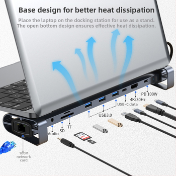 Type-C hub dok pre notebook 10 v 1, USB-C, 5Gbps, model 2212, bez externého napájania