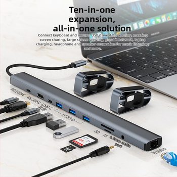 Type-C hub dok pre notebook 10 v 1, USB-C, 5Gbps, model 2212, bez externého napájania