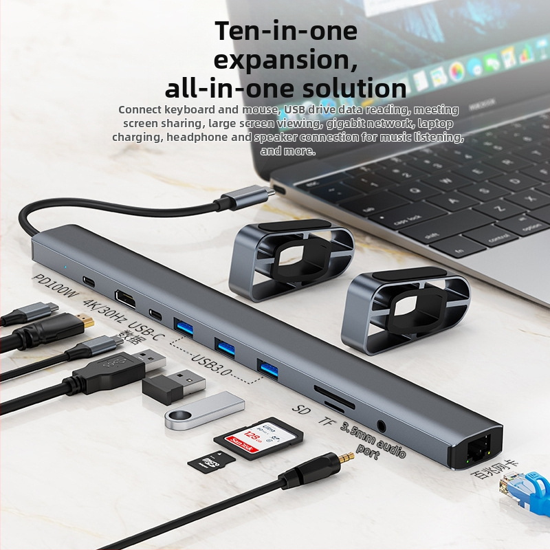 Type-C hub dok pre notebook 10 v 1, USB-C, 5Gbps, model 2212, bez externého napájania