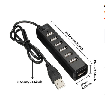 Hub USB 2.0 cu 7 porturi, alimentat prin USB, cablu de 50 cm, 480 Mbps