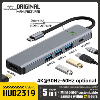 Type-C dokovacia stanica s USB hubom, Model 2319, 5.0Gbps, bez externého napájania
