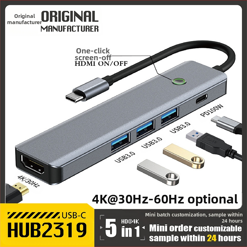 Type-C dokovacia stanica s USB hubom, Model 2319, 5.0Gbps, bez externého napájania