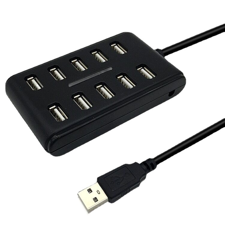 Stație docking USB 2.0, 10 porturi, două rânduri, cu comutator, alimentare externă
