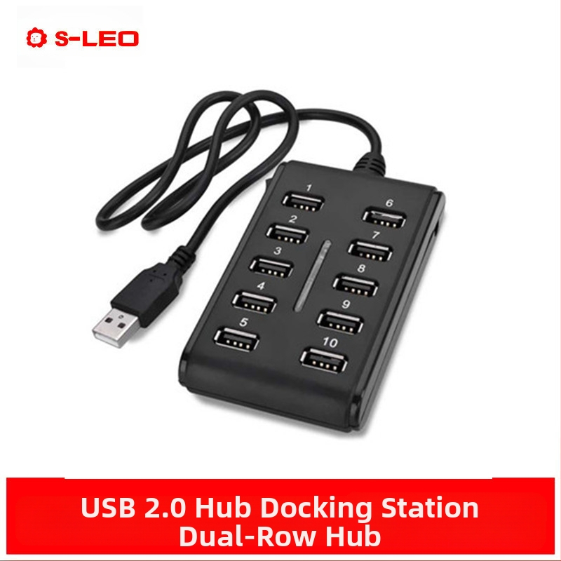 USB 2.0 hub dokovacia stanica, 10 portov, dvojradová, s prepínačom, externé napájanie