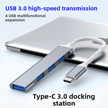 USB-C 4-port USB 3.0 hubas nešiojamojo kompiuterio dokavimo stotis, aliuminio korpusas, be išorinio maitinimo