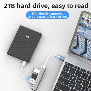 USB-C 4-port USB 3.0 hubas nešiojamojo kompiuterio dokavimo stotis, aliuminio korpusas, be išorinio maitinimo