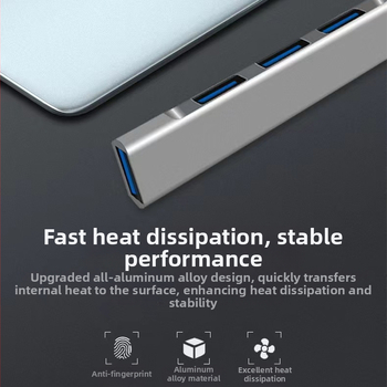 USB-C 4-port USB 3.0 hubas nešiojamojo kompiuterio dokavimo stotis, aliuminio korpusas, be išorinio maitinimo