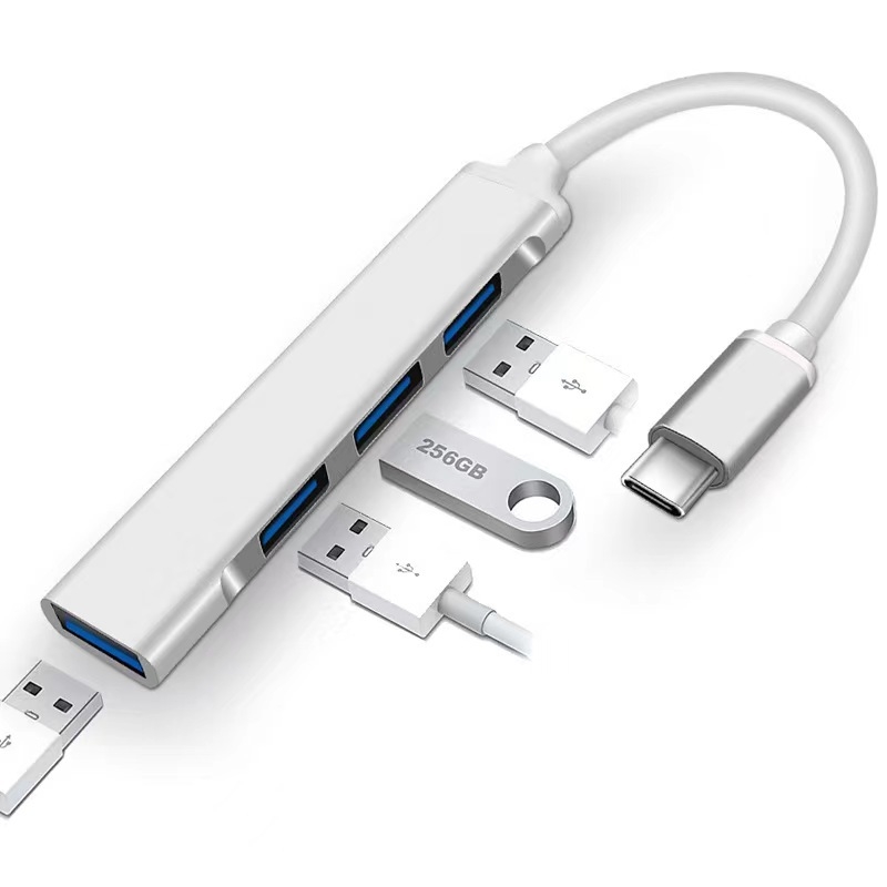 USB-C 4-port USB 3.0 hubas nešiojamojo kompiuterio dokavimo stotis, aliuminio korpusas, be išorinio maitinimo