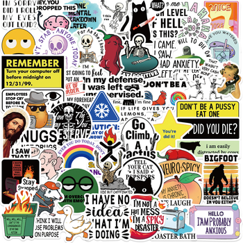 Set od 50 vodootpornih naljepnica s meme-graffiti dizajnom, samoljepljive, tiskane, za bilježnice, šalice i prtljagu