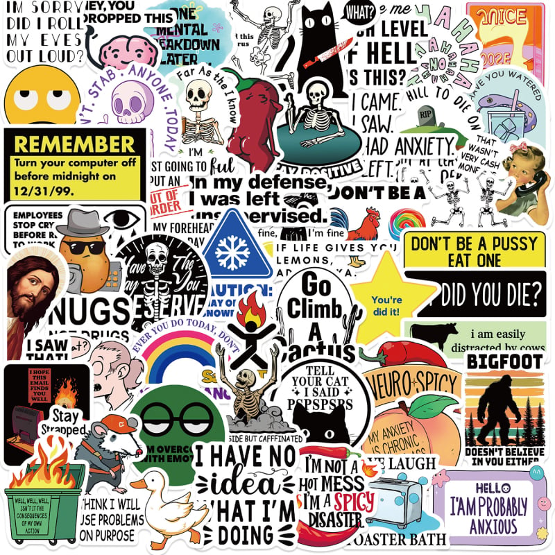 Set od 50 vodootpornih naljepnica s meme-graffiti dizajnom, samoljepljive, tiskane, za bilježnice, šalice i prtljagu