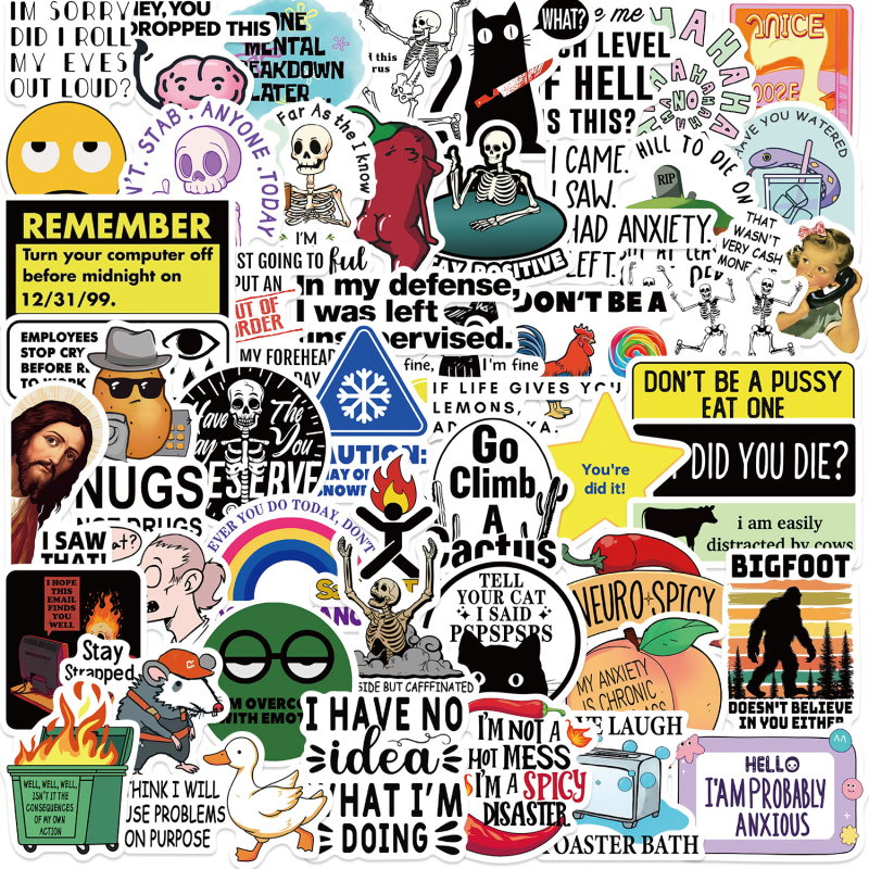Set od 50 vodootpornih naljepnica s meme-graffiti dizajnom, samoljepljive, tiskane, za bilježnice, šalice i prtljagu
