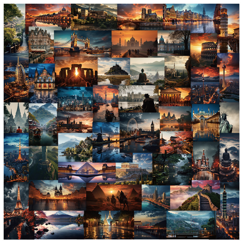 Стикери за пътуване – 50 симпатични архитектурни мотиви за DIY калъф за телефон, печат Shengqi