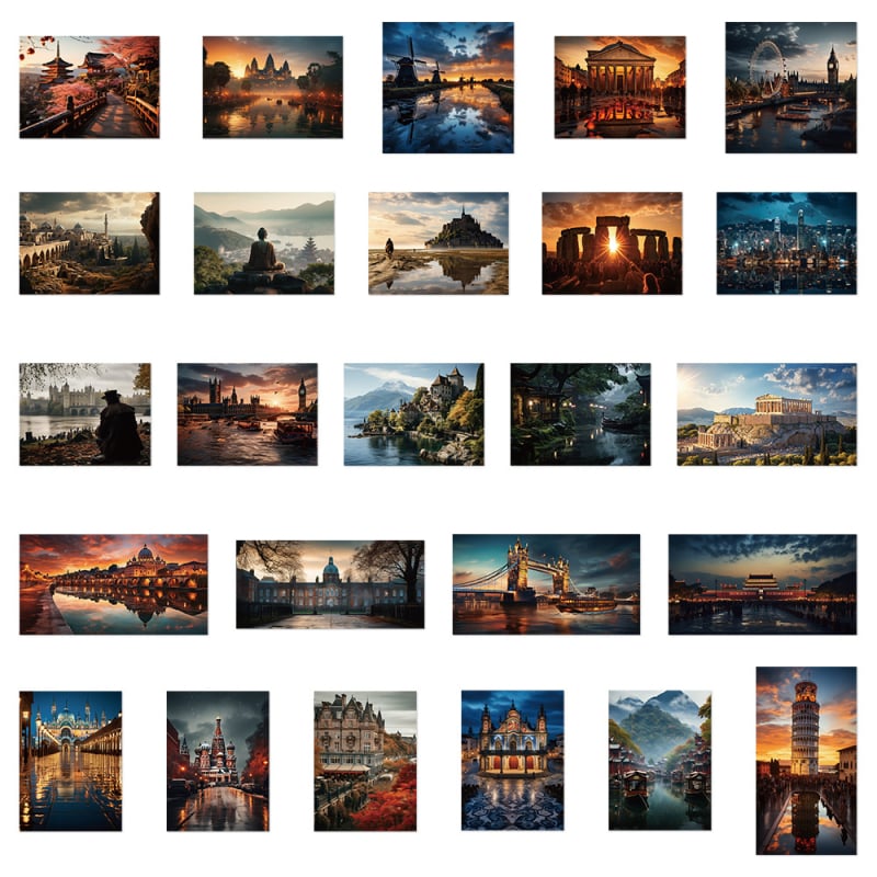 Стикери за пътуване – 50 симпатични архитектурни мотиви за DIY калъф за телефон, печат Shengqi