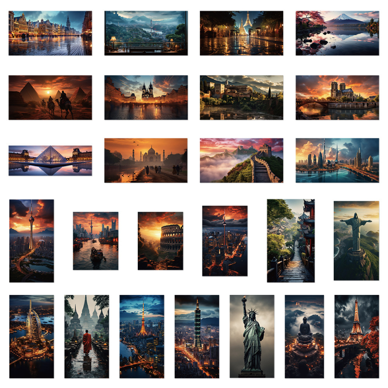 Стикери за пътуване – 50 симпатични архитектурни мотиви за DIY калъф за телефон, печат Shengqi