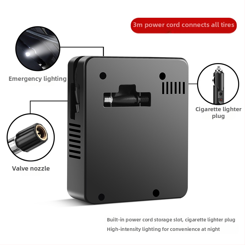 Мини помпа за надуване на гуми за автомобили, велосипеди и електрически превозни средства — 12V DC, ≤80W, 35 L/min, единичен цилиндър