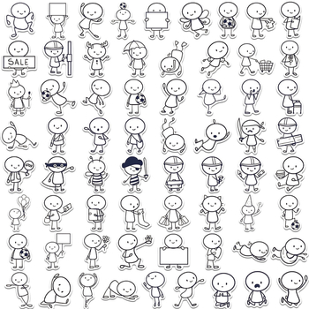 66 броя PVC самозалепващи стикери с мили чиби герои за детски творчески занаяти, принтирани