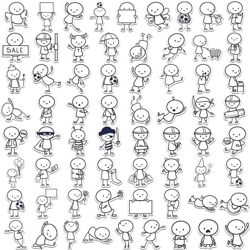 66 броя PVC самозалепващи стикери с мили чиби герои за детски творчески занаяти, принтирани