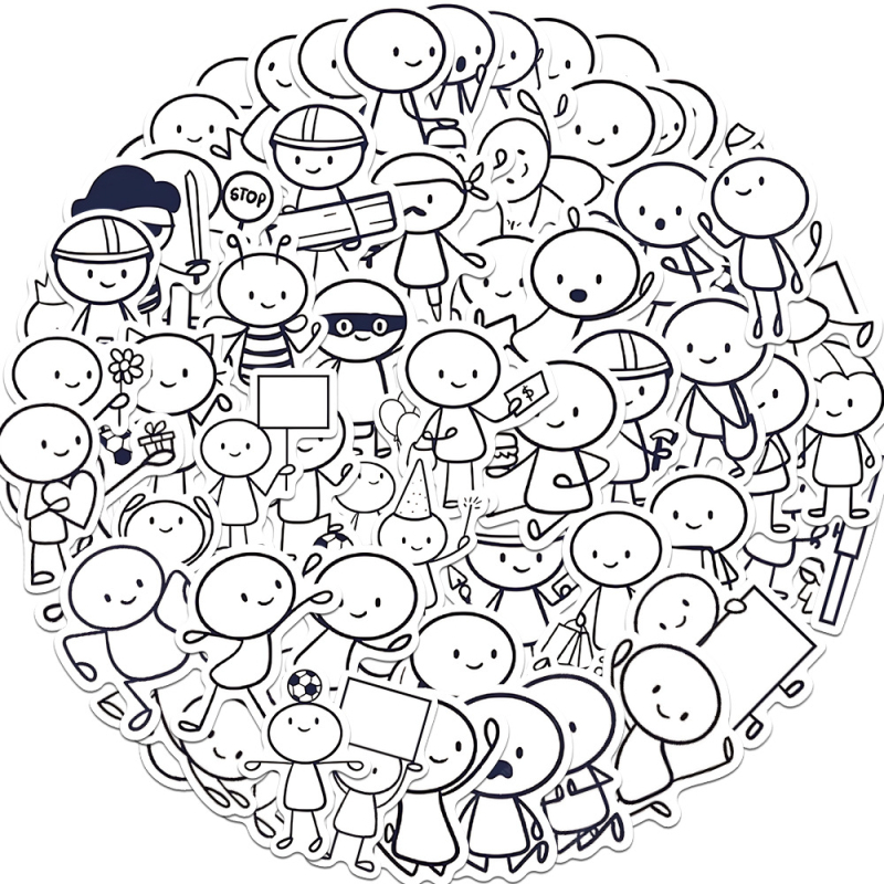 66 броя PVC самозалепващи стикери с мили чиби герои за детски творчески занаяти, принтирани