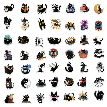 Комплект стикери: 50 графити стикери с котки за китара, бележник и куфар; водоустойчиви, за DIY, принтирани