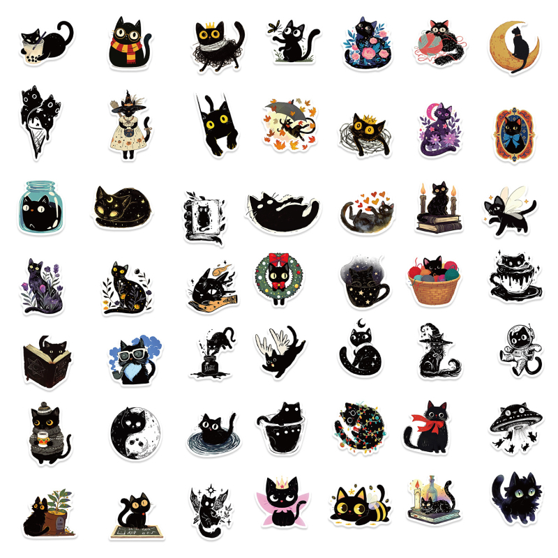 Комплект стикери: 50 графити стикери с котки за китара, бележник и куфар; водоустойчиви, за DIY, принтирани