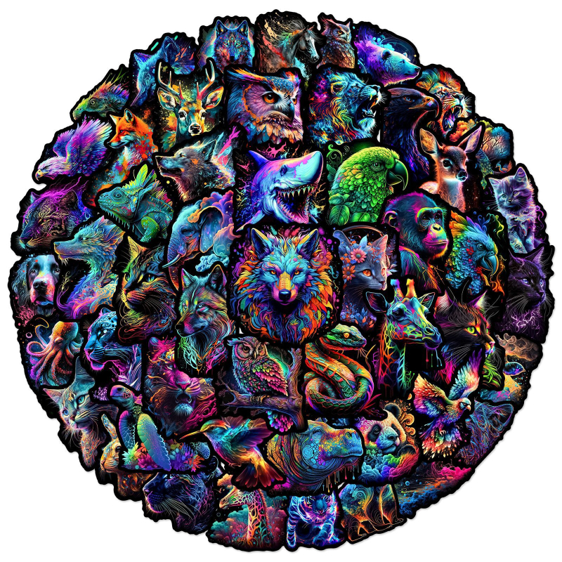 Vízálló PVC állat graffiti matricák készlet, 50 darab, poggyászra, gördeszkára és sisakra, egyedi mintákkal