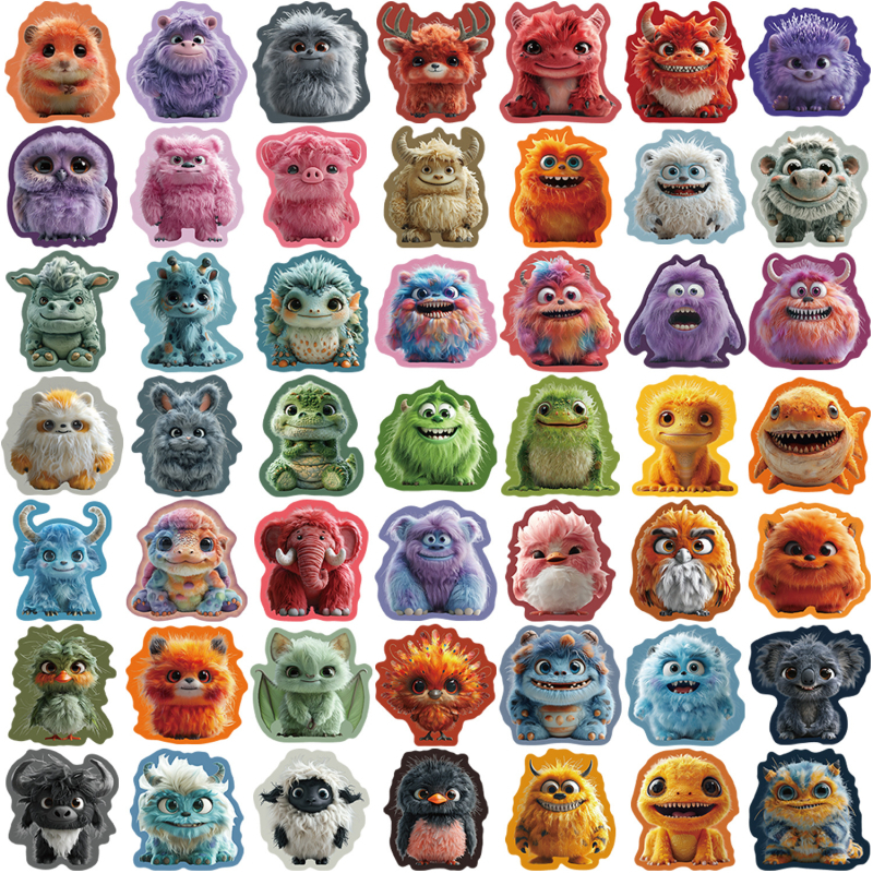 Matricák – Puha plüss szörnyek sorozata, 50 db/set, japán stílus, nyomtatás