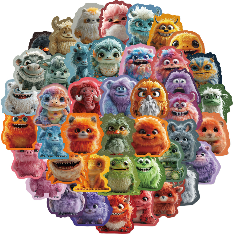 Matricák – Puha plüss szörnyek sorozata, 50 db/set, japán stílus, nyomtatás