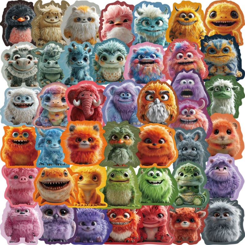 Matricák – Puha plüss szörnyek sorozata, 50 db/set, japán stílus, nyomtatás
