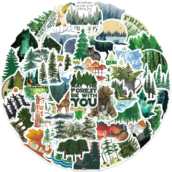 Стикери за декорация – 50 бр., тема горска графити, водоустойчиви, самозалепващи, за китари и куфари, процес на печат, стил Nordic