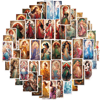 PVC стикери за карти с принцеси – 50 бр.; Марка: Tu; Подходящи за залепване: Да; IP разрешение: Няма; Стил: Lovable wind; Технология на печат: Печат