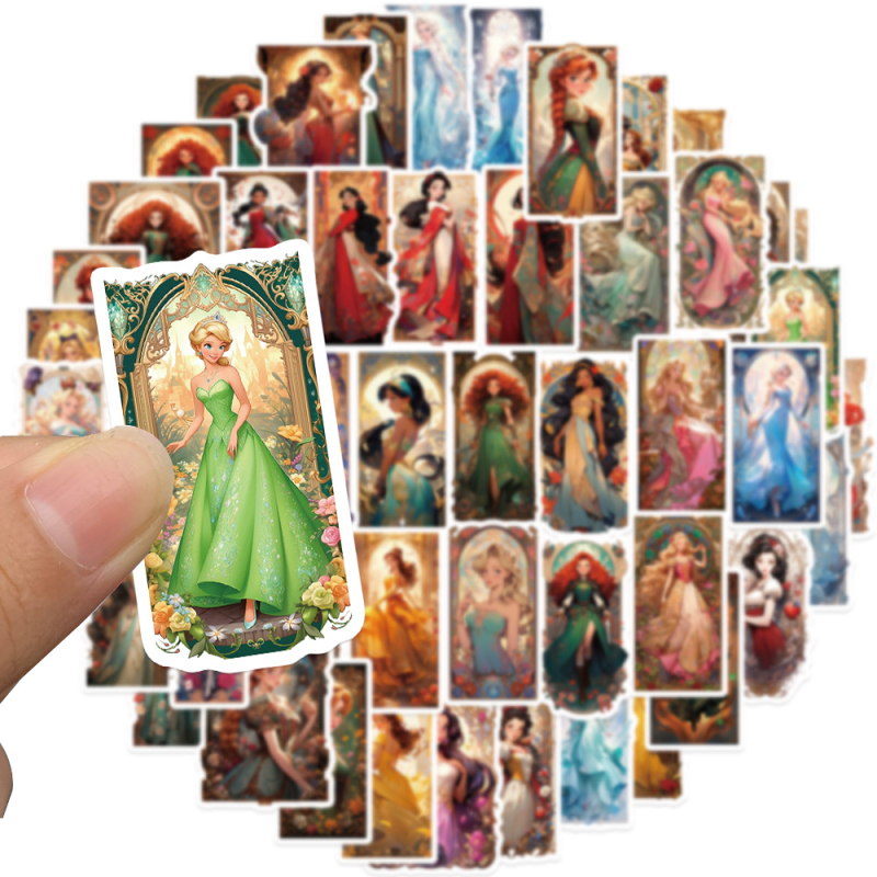 PVC стикери за карти с принцеси – 50 бр.; Марка: Tu; Подходящи за залепване: Да; IP разрешение: Няма; Стил: Lovable wind; Технология на печат: Печат
