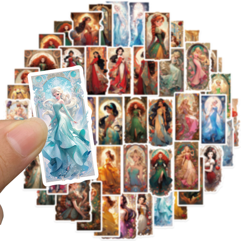 PVC стикери за карти с принцеси – 50 бр.; Марка: Tu; Подходящи за залепване: Да; IP разрешение: Няма; Стил: Lovable wind; Технология на печат: Печат