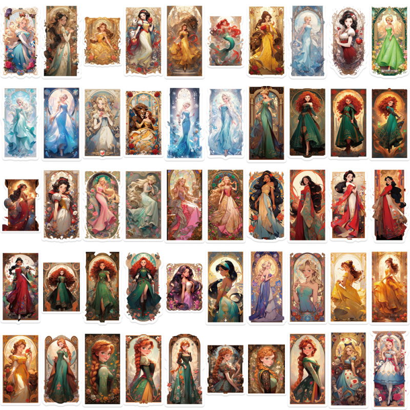 PVC стикери за карти с принцеси – 50 бр.; Марка: Tu; Подходящи за залепване: Да; IP разрешение: Няма; Стил: Lovable wind; Технология на печат: Печат