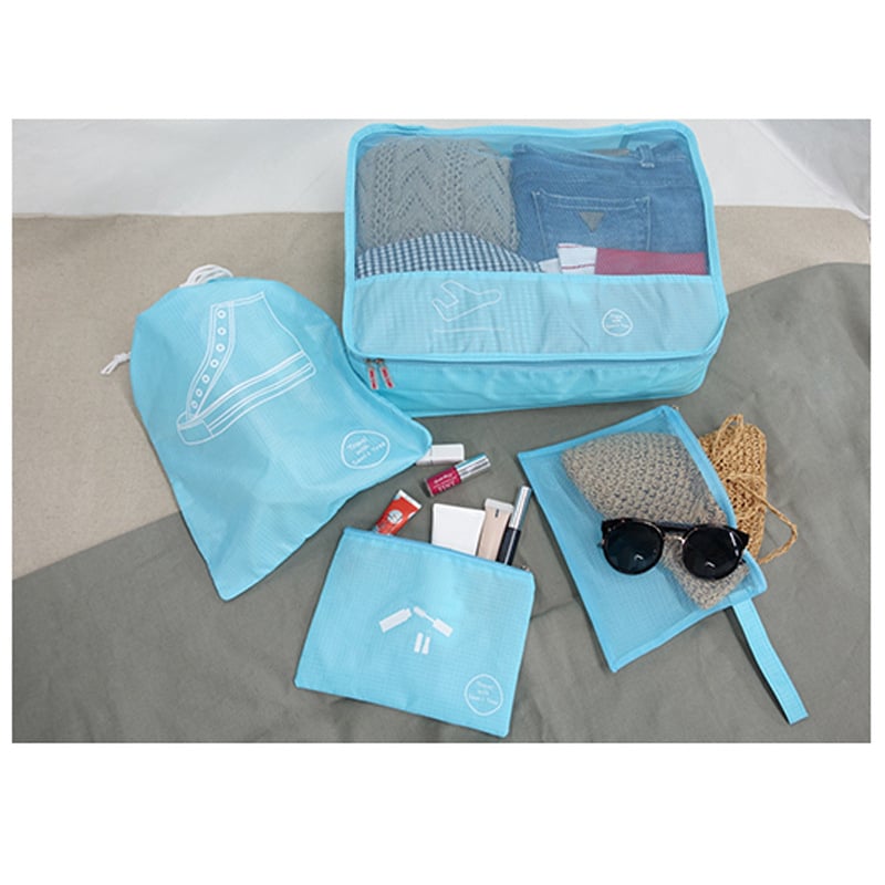 XIGE Пътуващ набор от кубообразни чанти за съхранение — четири чанти, полиестер, многофункционални организатори за дрехи, обувки, бельо и козметика