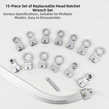 Ленточен ключ, 15-части комплект със сменяеми глави, хромирана повърхност, хром-ванадиева стомана, тегло 1.7