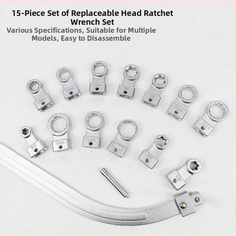 Ленточен ключ, 15-части комплект със сменяеми глави, хромирана повърхност, хром-ванадиева стомана, тегло 1.7