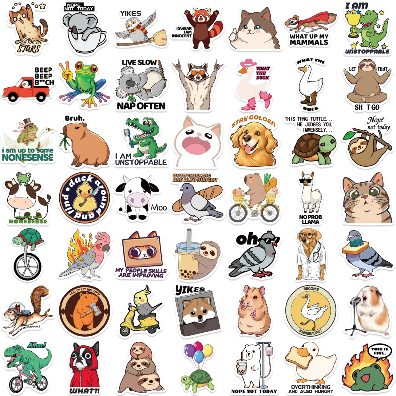 Shi le Стикери с карикатурни животни и мемета – водоустойчиви, печатни графити, сладък стил; за бележник, китара и багаж