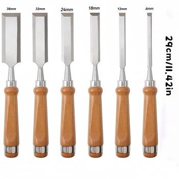Faipari vésőkészlet, fa nyéllel, sík vésőfej, magas széntartalmú acél pengével, penge szélessége 32 mm, nettó tömeg 1,6 kg