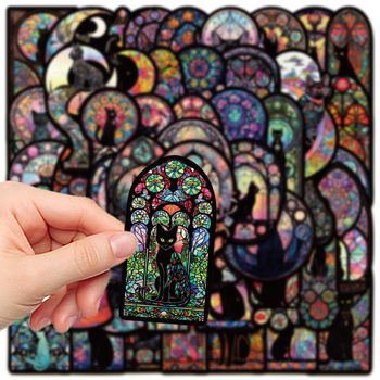 50 darabos matricás készlet, európai/amerikai stílusú Meow Gothic – ragasztható laptophoz, poggyászhoz és jegyzetfüzethez – DIY dekoráció