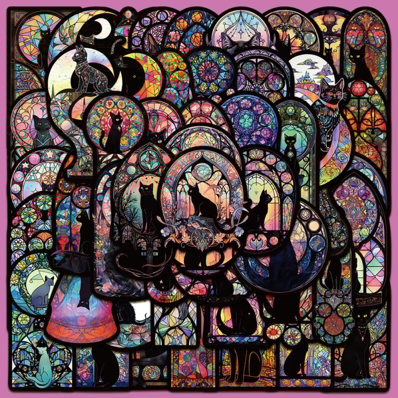 50 darabos matricás készlet, európai/amerikai stílusú Meow Gothic – ragasztható laptophoz, poggyászhoz és jegyzetfüzethez – DIY dekoráció