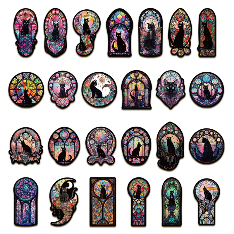 50 darabos matricás készlet, európai/amerikai stílusú Meow Gothic – ragasztható laptophoz, poggyászhoz és jegyzetfüzethez – DIY dekoráció