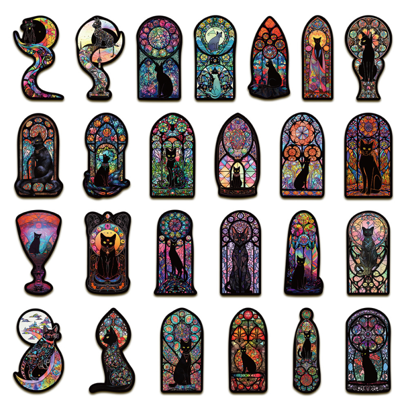 50 darabos matricás készlet, európai/amerikai stílusú Meow Gothic – ragasztható laptophoz, poggyászhoz és jegyzetfüzethez – DIY dekoráció