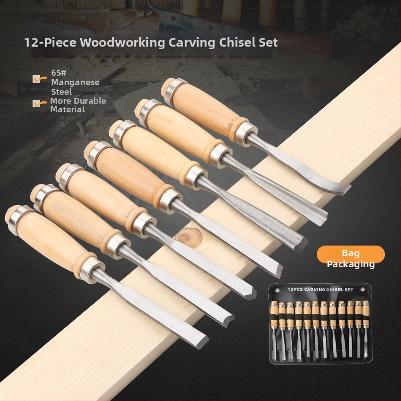 Medžio drožybos įrankių rinkinys – 12 dalių, peiliai ir kaltai drožybai, rankų darbo šaknų drožyba, medienos apdirbimo įrankių rinkinys