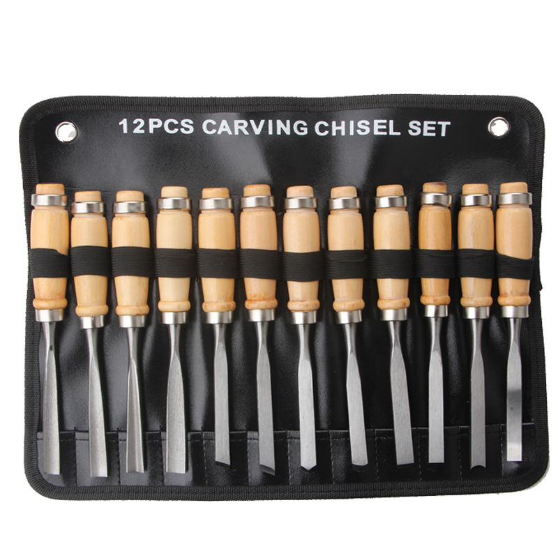 Medžio drožybos įrankių rinkinys – 12 dalių, peiliai ir kaltai drožybai, rankų darbo šaknų drožyba, medienos apdirbimo įrankių rinkinys