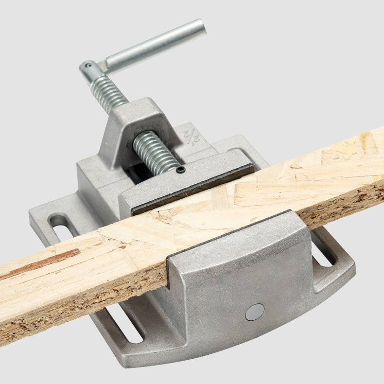 Kompakti stalinis presavimo įrankis iš aliuminio lydinio su plokščiomis žandikaulėmis, dvigubu taku tikslus fiksavimas frezavimui ir šlifavimui