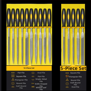 Комплект разнородни файлове, стоманени плоски файлове с двойна зъбна шарка, 10 части за дървообработване