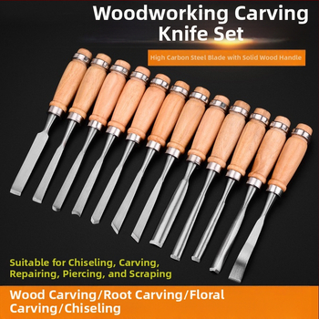 Medienos apdirbimo kaltai iš chromo-vanadžio plieno su kietmedžio rankena – pilnas komplektas plokščių ir kampinių kaltų