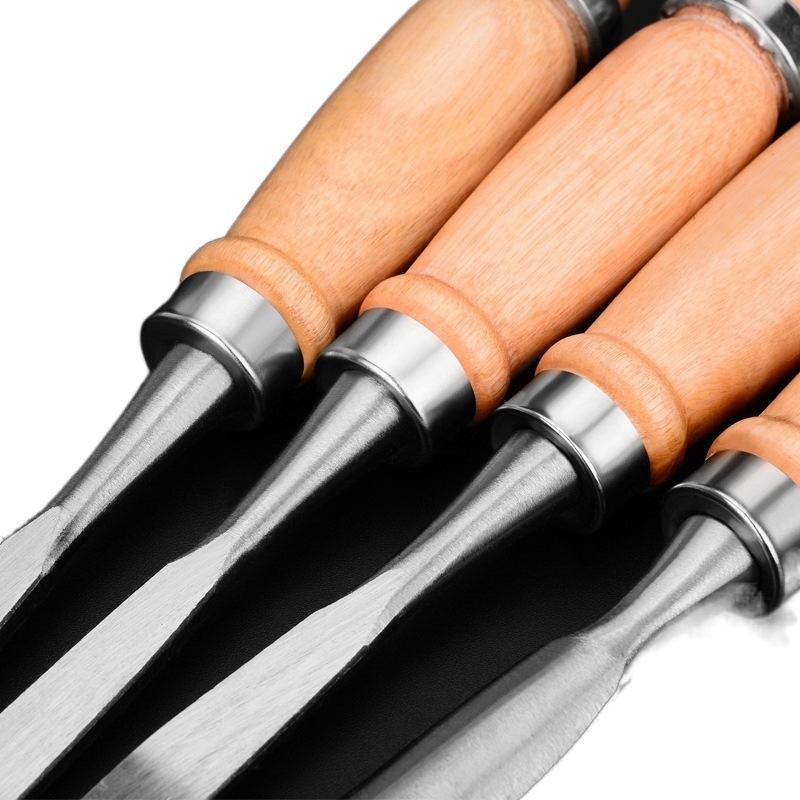 Medienos apdirbimo kaltai iš chromo-vanadžio plieno su kietmedžio rankena – pilnas komplektas plokščių ir kampinių kaltų