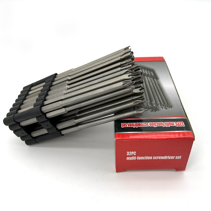 32-частен удължен комплект битове за електрическа бормашина и винтоверт, включва шестограмен, кръстовиден и плоски битове