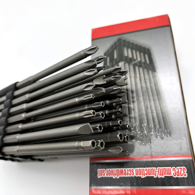 32-частен удължен комплект битове за електрическа бормашина и винтоверт, включва шестограмен, кръстовиден и плоски битове